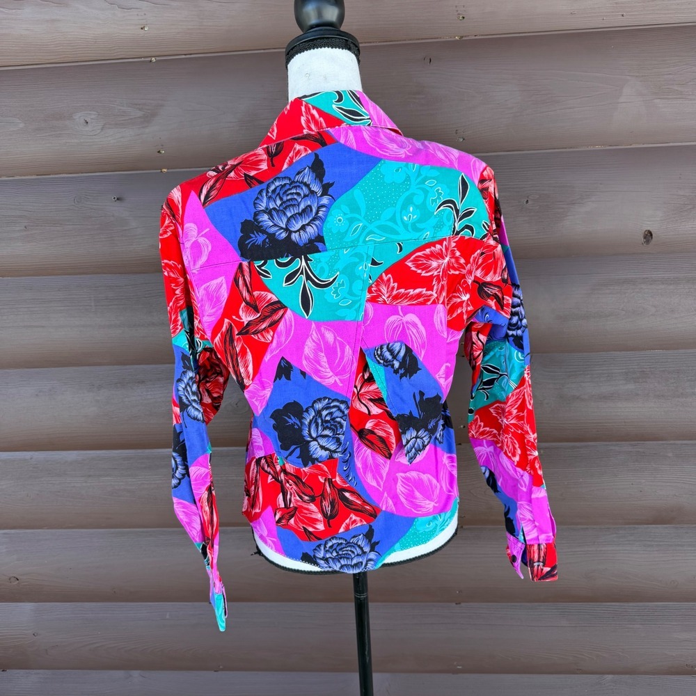 Vtg 90s Frontier Series Western Shirt Sz M Floral Print  Button Up Long Sleeve - Picture 4 of 7
